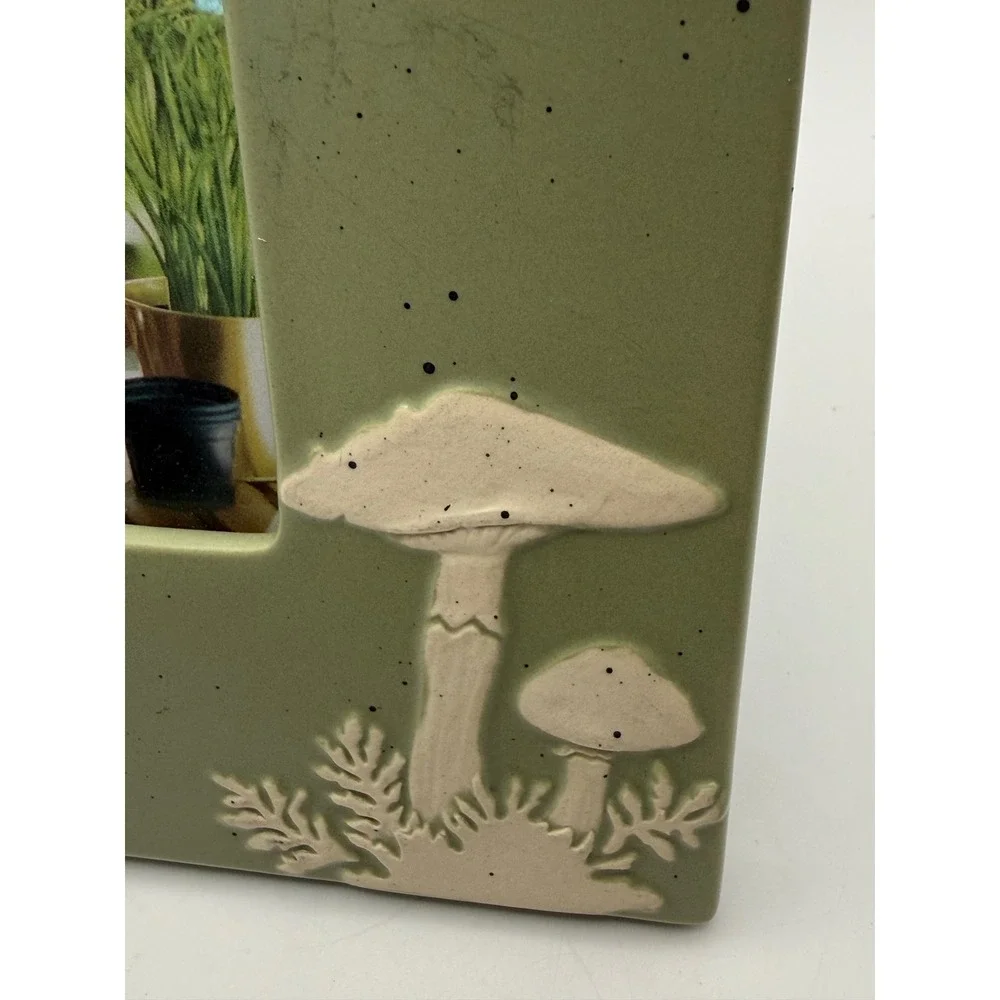 Sage Green Ceramic Mushroom Picture Frame Speckled Tabletop Decor Square New